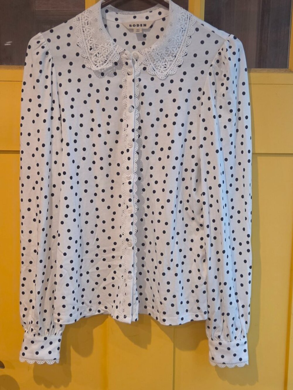 Lace Collar Blouse - Ivory, Painted Dot - Picture 2 of 7
